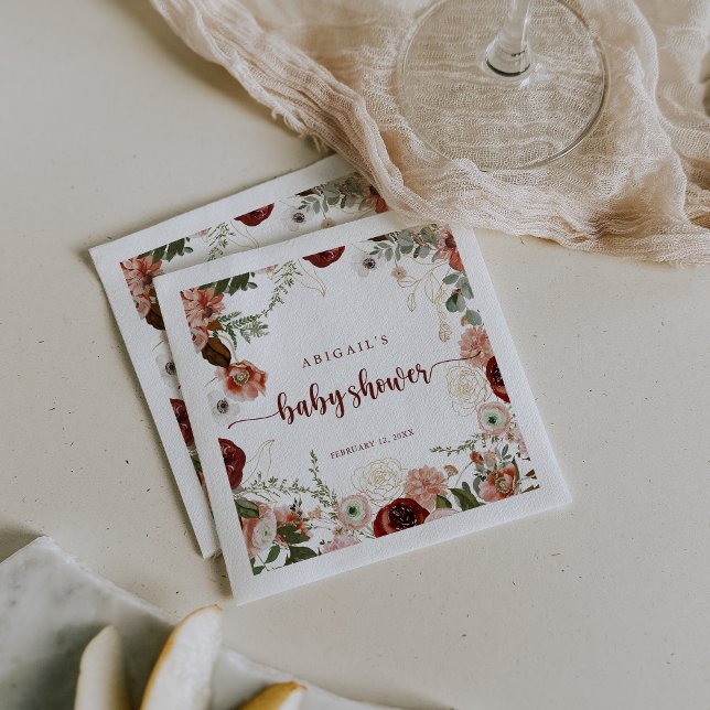 Guld Rustic Colorful Blommigt Baby Shower Pappersservett (Skapare uppladdad)