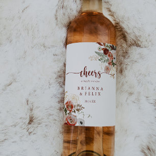 Guld Rustic Colorful Blommigt Cheers Bröllop Vinflaska Etikett