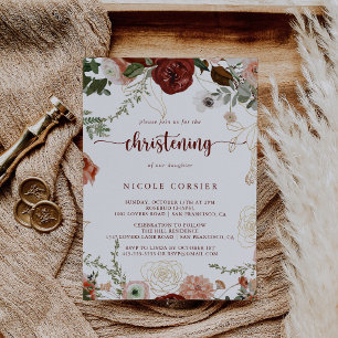 Guld Rustic Colorful Blommigt Christening Inbjudningar