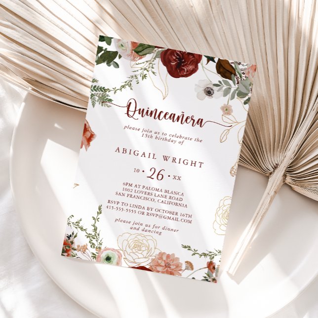 Guld Rustic Colorful Blommigt Quinceañera Inbjudningar (Skapare uppladdad)