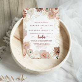 Guld Rustic Colorful Blommigt Spanska Bröllop Inbjudningar