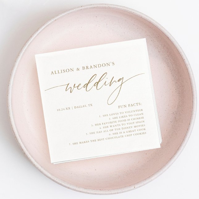 Guld Rustic Elegant bröllop Roligt Facts Napkins Pappersservett (Skapare uppladdad)