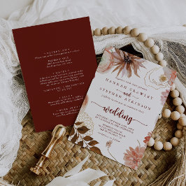 Guld Rustic färgad Blommigt Front & Back Bröllop Inbjudningar