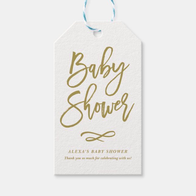 Guld Rustic Hand Lettering Baby Shower Party Party Presentetikett (Framsidan)