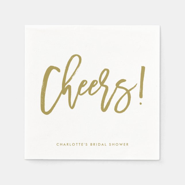 Guld Rustic Hand Lettering Cheers Bröllop Napkin Pappersservett (Framsidan)