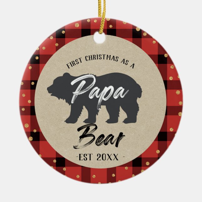 Guld Rustic jul som Pappa Bear Ornament (Framsidan)