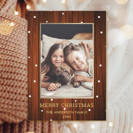 Guld | Rustic Land Wood Photo jul Julkort