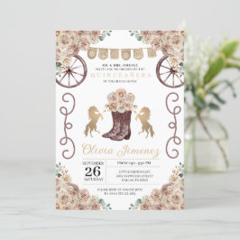 Guld Rustic Western CowboyBoots Quinceañera Inbjudningar