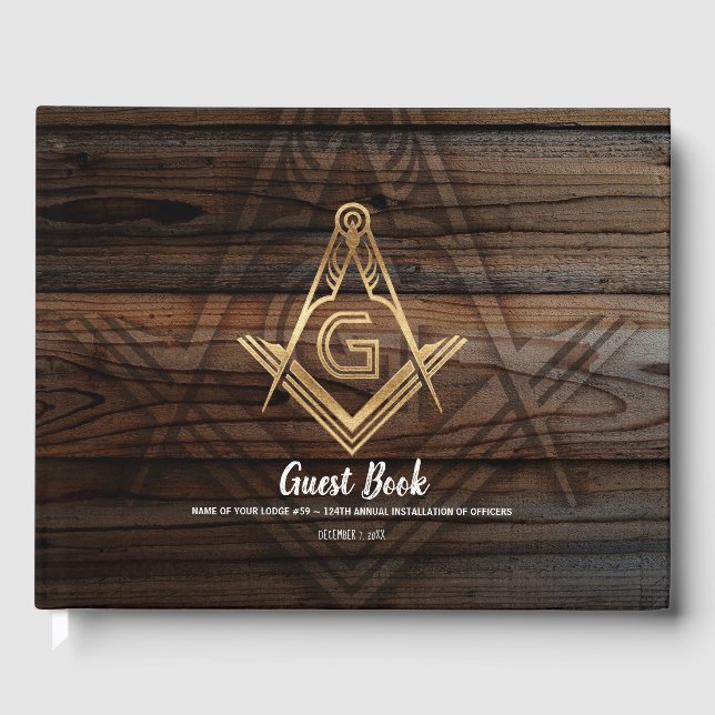 Guld Rustic Wood Masonic Guest Bok | Freemason (Framsida)