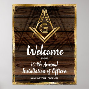 Guld Rustic Wood Masonic Välkommen Party Poster
