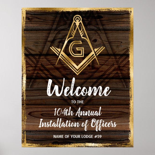 Guld Rustic Wood Masonic Välkommen Party Poster (Framsidan)