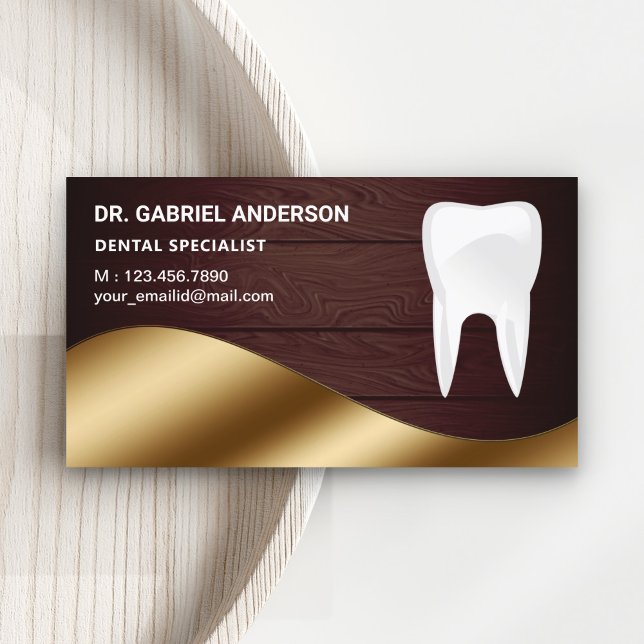 Guld Rustic Wood Tooth Dental Clinist Dentist Visitkort (Skapare uppladdad)
