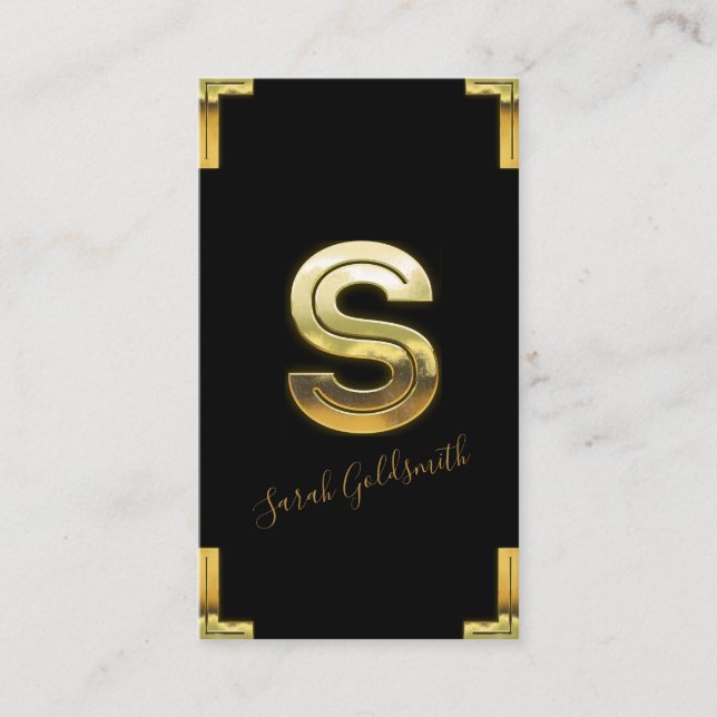 Guld S Initial och Gräns Affärskort Visitkort (Framsida)