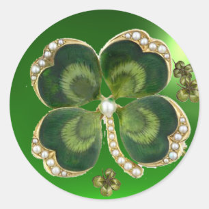 Guld S:t Patrick Shamrock-smycke med pärlor Runt Klistermärke