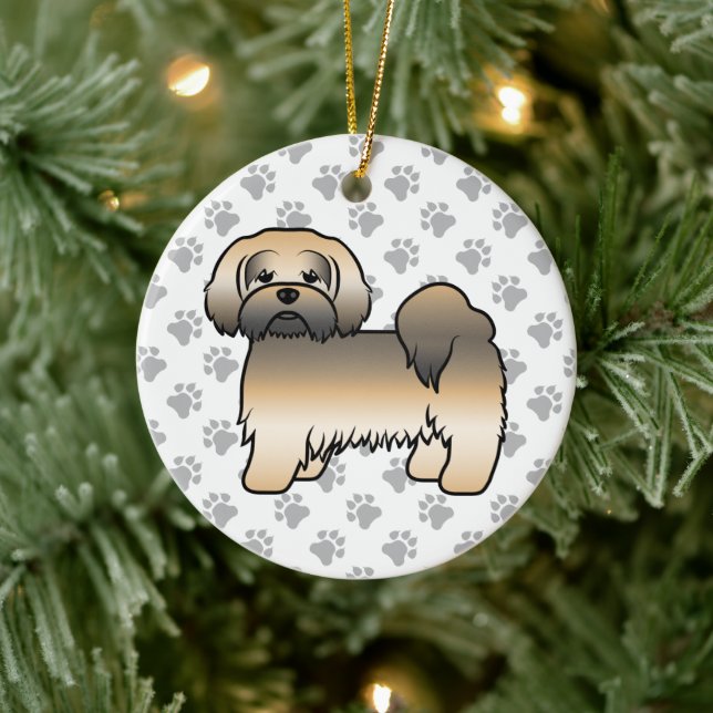 Guld Sable Lhasa Apso Cute Tecknad hund Julgransprydnad Keramik (Träd)