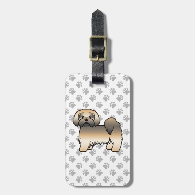 Guld Sable Lhasa Apso Söt Hund & Anpassad Text Bagagebricka (Vertikal Framsida)