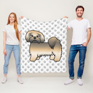 Guld Sable Lhasa Apso Söt Tecknad Hund Fleecefilt