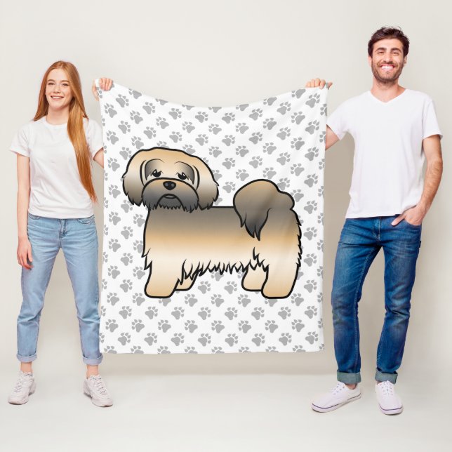 Guld Sable Lhasa Apso Söt Tecknad Hund Fleecefilt (På plats)