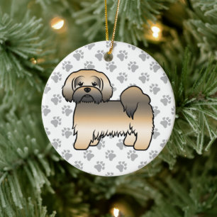 Guld Sable Lhasa Apso Söt Tecknad Hund Julgransprydnad Keramik