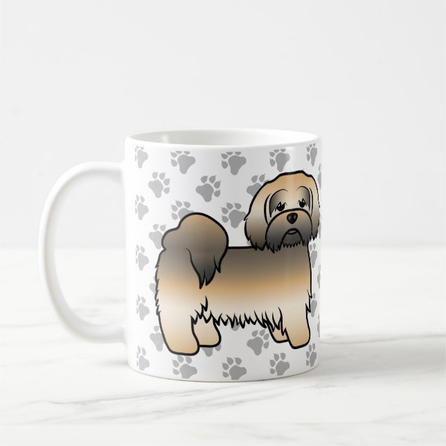 Guld Sable Lhasa Apso Söt Tecknad Hund Kaffemugg (Vänster)