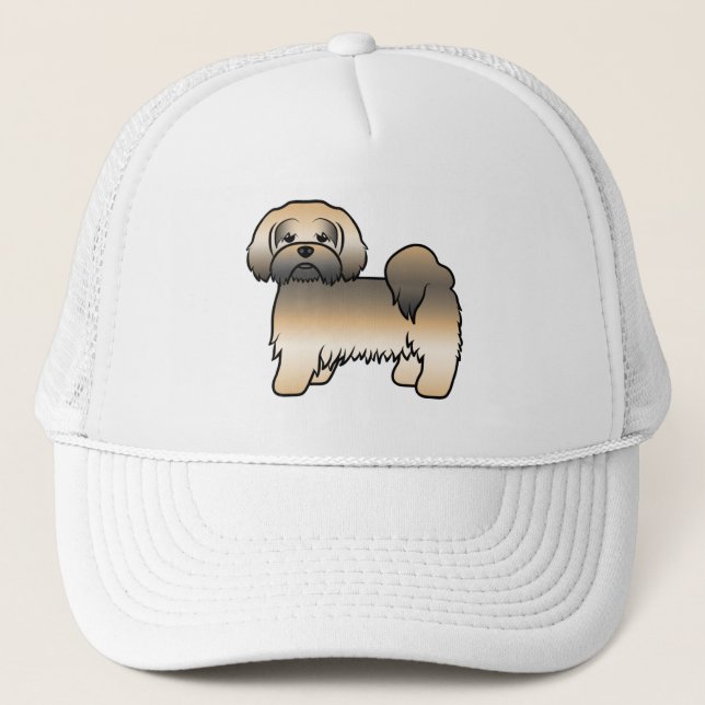 Guld Sable Lhasa Apso Söt Tecknad Hund Keps (Framsida)
