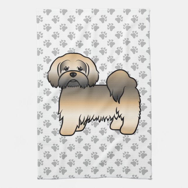 Guld Sable Lhasa Apso Söt Tecknad Hund Kökshandduk (Vertikal)