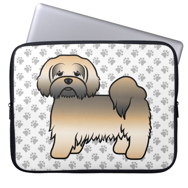 Guld Sable Lhasa Apso Söt Tecknad Hund Laptop Fodral (Framsidan)