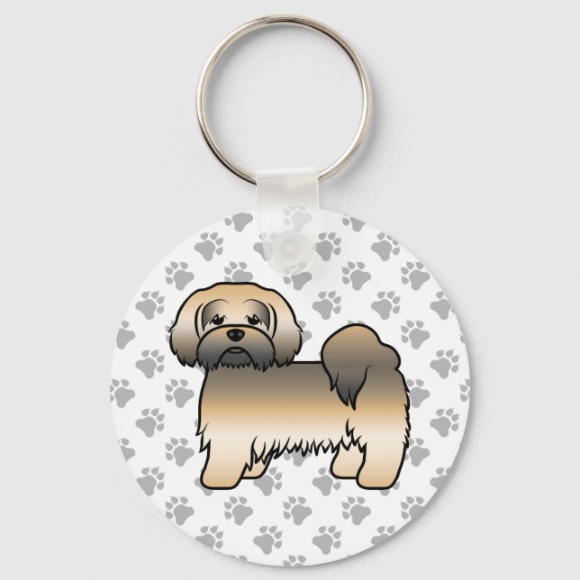 Guld Sable Lhasa Apso Söt Tecknad Hund Nyckelring (Framsida)