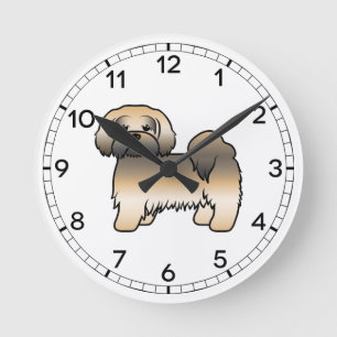 Guld Sable Lhasa Apso Söt Tecknad Hund Rund Klocka