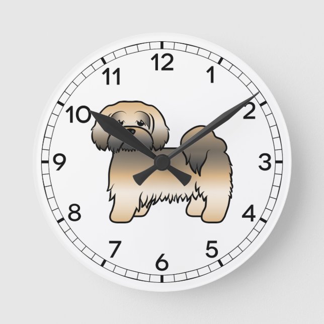 Guld Sable Lhasa Apso Söt Tecknad Hund Rund Klocka (Framsida)