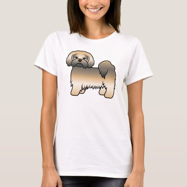 Guld Sable Lhasa Apso Söt Tecknad Hund T Shirt (Framsida)