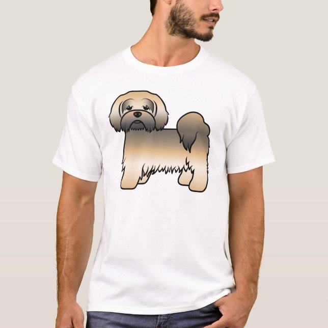 Guld Sable Lhasa Apso Söt Tecknad Hund T Shirt (Framsida)