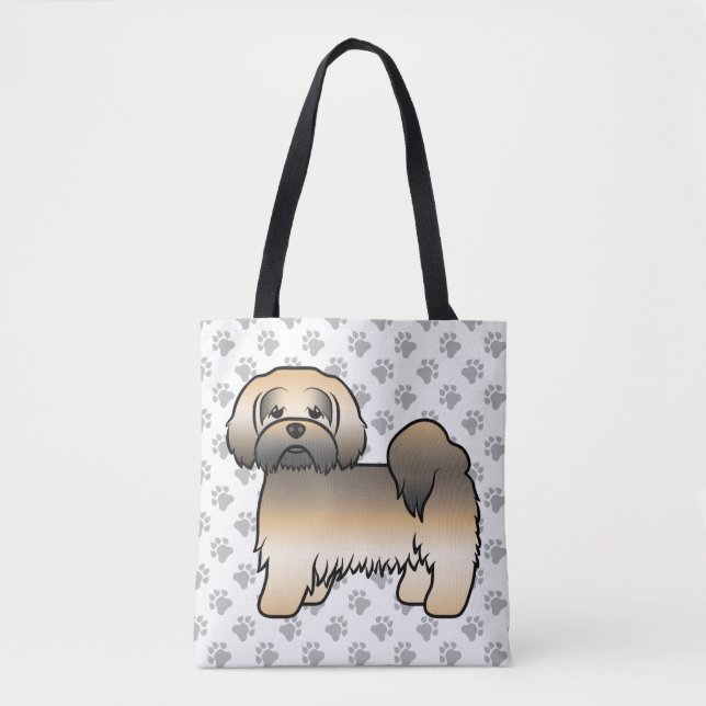 Guld Sable Lhasa Apso Tecknad Hund & Tass Tygkasse (Framsida)