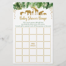 Guld Safari Animal Baby Shower Bingo Game