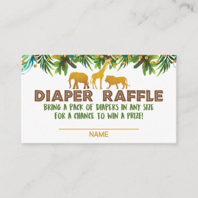 Guld Safari Animal Baby Shower Diaper Raffle Card Tilläggskort (Framsida)
