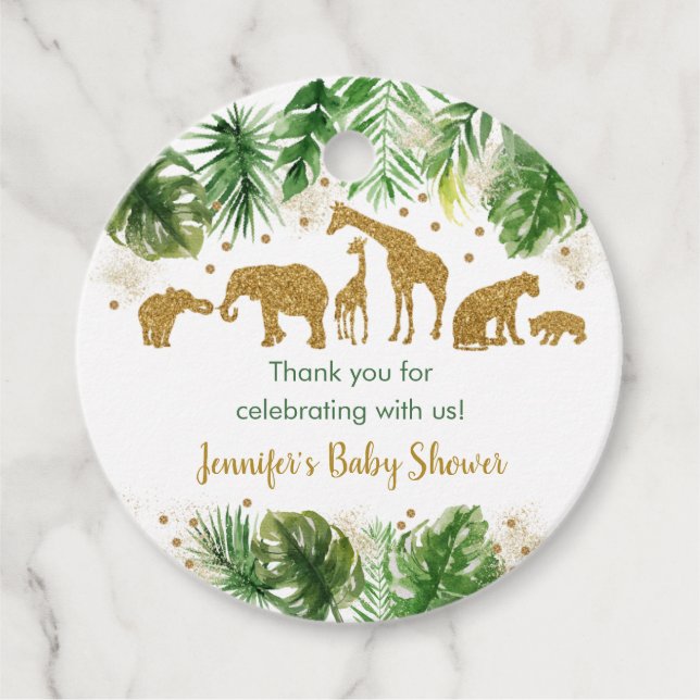 Guld Safari Animal Baby Shower Gåvor Etiketter (Framsida)