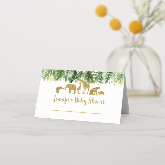 Guld Safari Animal Baby Shower Placeringskort (Framsida)
