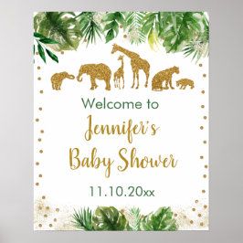 Guld Safari Animal Baby Shower Välkommen Poster