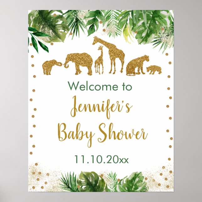 Guld Safari Animal Baby Shower Välkommen Poster (Framsidan)