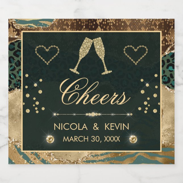 Guld Safari Animal Print Glitter Agate Bröllop (Enkel etikett)