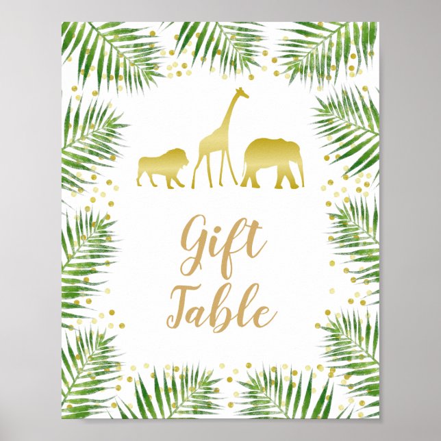 Guld Safari Animals Baby Shower Gift Bord-tecken Poster (Framsidan)