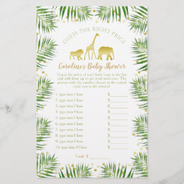 Guld Safari Animals Baby Shower gissar Prist spel