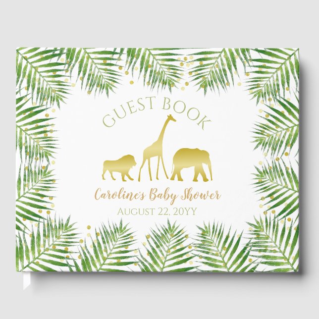 Guld Safari Animals Baby Shower Guest Bok (Framsida)