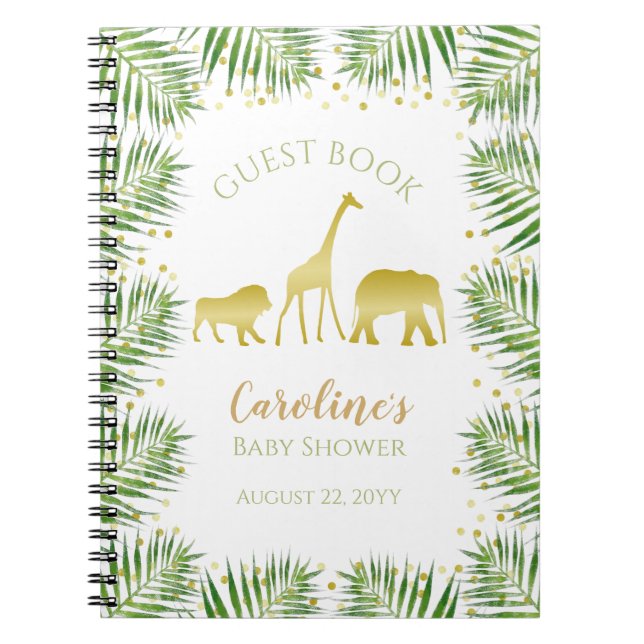 Guld Safari Animals Baby Shower Guest Bok Anteckningsbok (Framsidan)