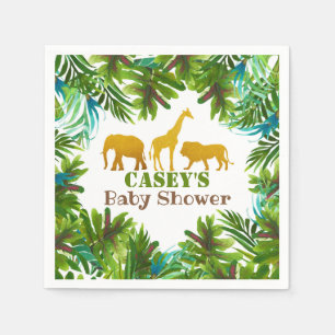 Guld Safari Animals Baby Shower Napkin - Anpassnin Pappersservett