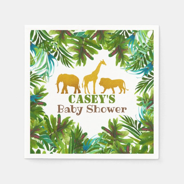 Guld Safari Animals Baby Shower Napkin - Anpassnin Pappersservett (Framsidan)