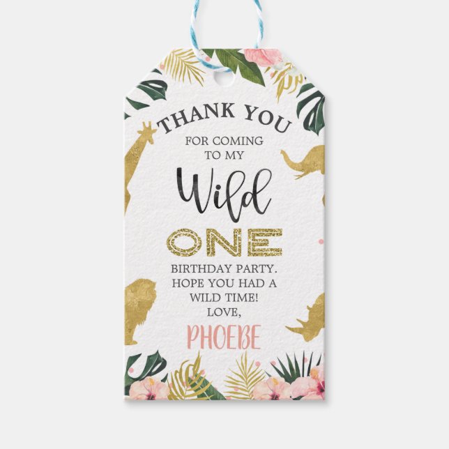 Guld Safari Animals Blommigt Vild En Märkre på föd Presentetikett (Framsidan)