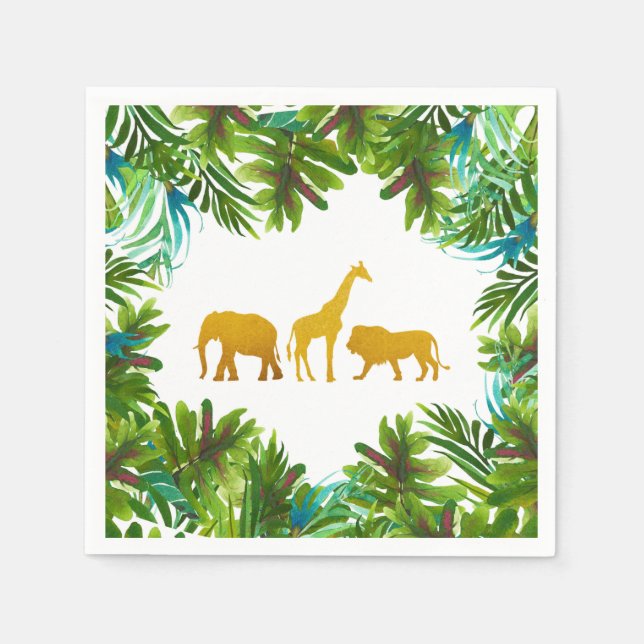 Guld Safari Animals Party Napkin Pappersservett (Framsidan)