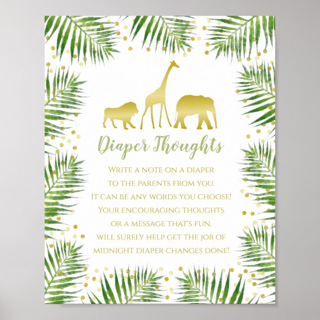 Guld Safari Baby Shower Diaper Thouwame-spelskylt Poster (Framsidan)