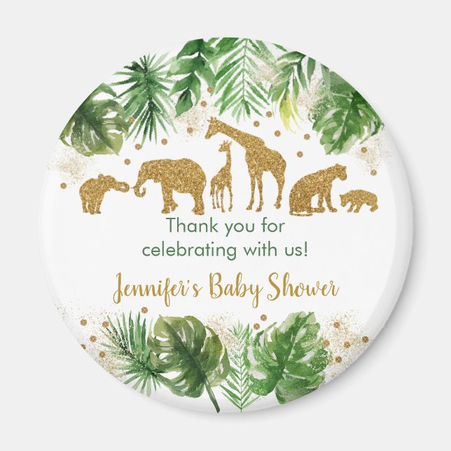 Guld Safari Baby Shower Favor Magnet (Framsidan)